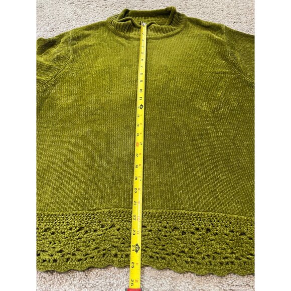Designers Studio Originals Green Ribbed Sweater Size 2X Crochet Lace Hem Hi Neck - Picture 5 of 8
